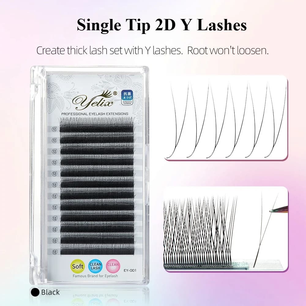 Single Tip 2D Y Shape Hand Woven Eyelash Extensions